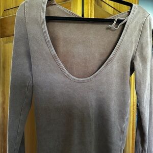 Free People Open Back Women's Taupe Long Sleeve Top